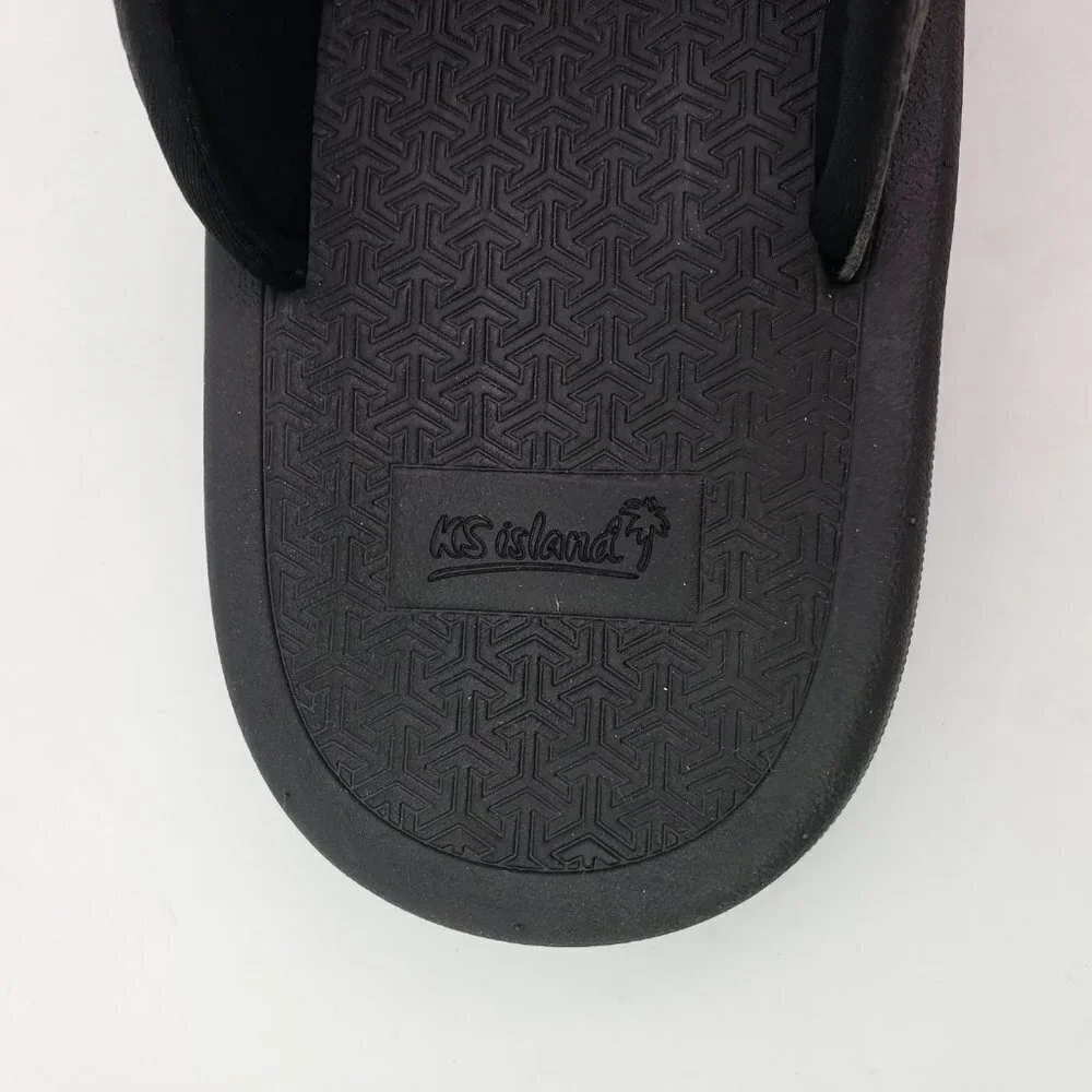 NEW KS Island Mens Size 10W Black Slip On Casual Thong Flip Flop Sandals 13173